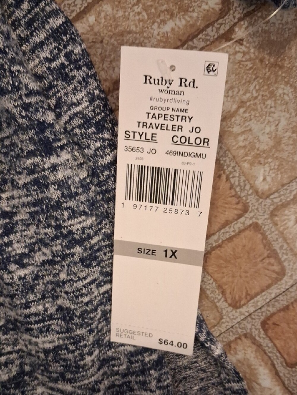 Ruby Rd. Blue & White Embroidered V-Neck Tunic Size 1xlarge - Picture 2 of 4